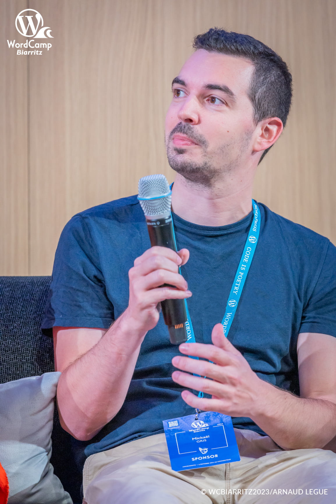 Mickaël Gris lors de la table ronde sur l'avenir de WordPress au WordCamp Biarritz 2023